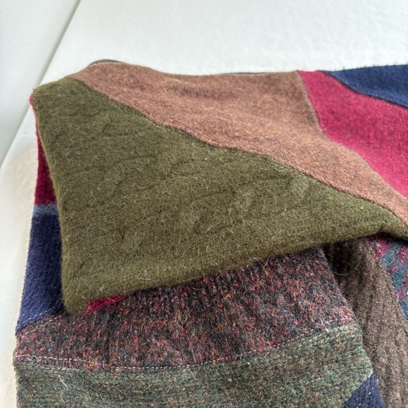 Patchwork Boho Handmade Artisan Lagenlook Upcycled Lambswool Fleece Knit Scarf - Picture 11 of 13